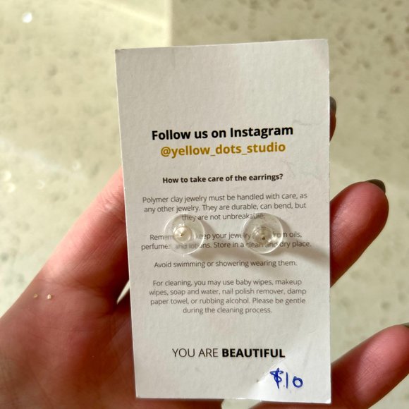 Yellow Dots Polymer Clay Earrings - Picture 3 of 3